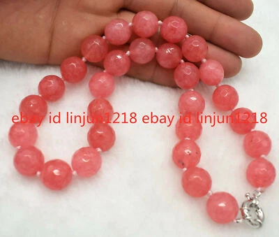 Collar de cuentas redondas de piedras preciosas de rodocrosita rosa facetada Hueg de 14 mm AAA de 18"" Foto 1 de 4