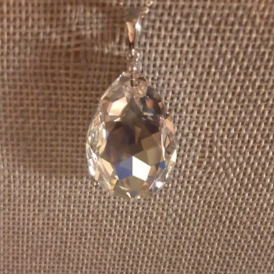 Кулон из чистого серебра большой сделано с белый цвет граненый кристалл от Swarovski (270) - Изображение 1 из 4