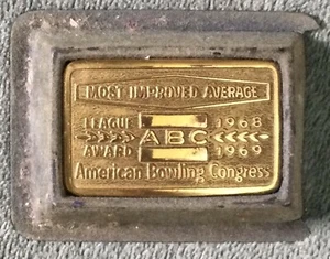 Vintage AMERICAN BOWLING CONGRESS 1968-69 Most Improved Award Brass Belt Buckle - Picture 1 of 6