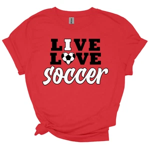 Girl’s Soccer T-Shirt – “LIVE LOVE SOCCER” - Gildan Youth & Adult Unisex sizes - Picture 1 of 10