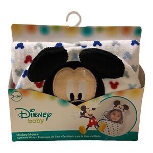 Disney Baby Mickey Mouse Embroidered Hooded Bath Swaddle (24.5" X 12") NEW!