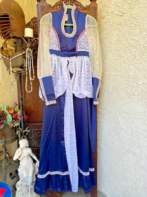 Vintage 70's Gunne Sax  Bicentennial Blue Peplum Dress Red White Blue 30-34" S - Image 1 of 4