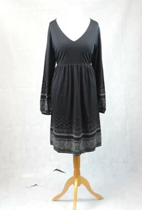 Sheego Black Long sleeve Printed V-neck Dress Size 20 Uk CR110 AA 02 - Picture 1 of 4