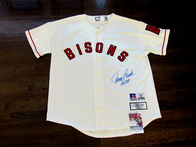 JOHNNY BENCH BUFFALO BISONS RED HOF SIGNED AUTO RUSSELL MINOR LEAGUE JERSEY JSA  - Image 1 of 4