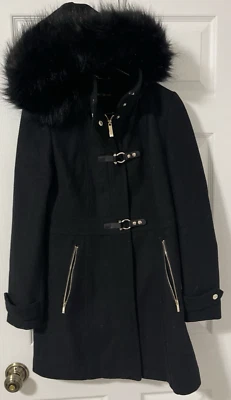 Ivanka Trump Abrigo de Lona de Lana Negro Vestido de Piel Forrado con Capucha Para Mujer 2 NUEVO SIN ETIQUETAS Foto 1 de 4