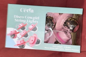 Pink Cowgirl Hat Disco Ball String Lights - 6 Ft Cerra - Battery Operated NIB - Picture 1 of 6