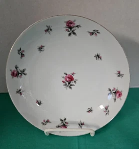 Ensaladera de sopa plana Rose Chintz Meito porcelana blanca con borde rosa plateado - Imagen 1 de 2