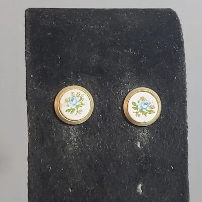 Pendientes Tachonados Rosa Tono Dorado Azul Mediados de Siglo Retro Modernista Pierced 0.5" Foto 1 de 4