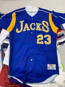 Wilson Jacks Full Button Baseball Jersey Men's Medium Blue Yellow #23 - Picture 1 of 2