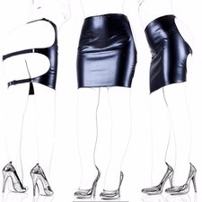 Soft PU Leather Mini Dress Spanking Skirt Open Hip Sexy Lingerie