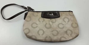 Coach Signature Large Wristlet Clutch Wallet Purse Pouch Tan Brown - Picture 1 of 7