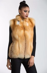 Chaleco natural de piel de zorro rojo canadiense Letout 26” con cremallera - OFERTA, talla 8 - Imagen 1 de 10