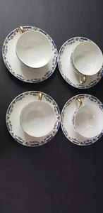 4 Set T & V Limoges France  Floral Trim and Gold Handle Tea Cup and Saucer - Picture 1 of 7