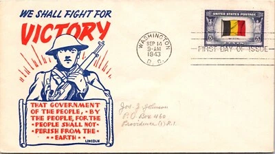 UNITED STATES 1943 WWII CACHET FDC COVER OCCUPIED NATIONS BELGIUM ADDR & CANC - Image 1 of 2