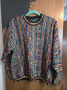 Vintage Tundra Canada Biggie Cosby Sweater Multicolor Rainbow 90s Size Large - Picture 1 of 9