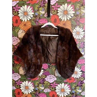 Vintage 1950s 1960s Mink Fur Stole Wrap Wedding Bridal Fur Shawl - Dark Brown - Image 1 of 4