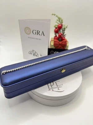 Bracciale Tennis-Argento Placcato Oro Bianco -Moissanite Certificata  - Immagine 1 di 4