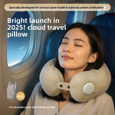 Almohada de viaje plegable para cuello inflable en forma de U para avión coche Foto 1 de 4