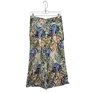NWT Tahari Palm Print Wide Leg Linen Pants M Pull On Easy Casual - Picture 1 of 6