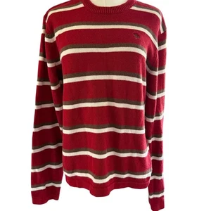 Vintage Abercrombie Striped Men Sweater Large Red Brown White  Ramie Cotton Y2K - Picture 1 of 7