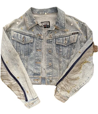 Винтажный джинсовой ткани куртка Дакота синий бахрома звезда украшенные бусины кисточки Western маленький - Изображение 1 из 4