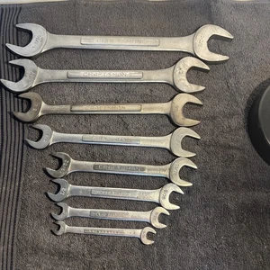 Vintage Craftsman V 9 Pc SAE Open End Wrench Set 1/4" To 1 1/8" -V- & =V= Series - Picture 1 of 12
