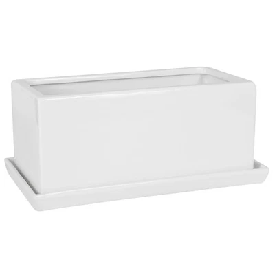 Keramik Untersetzer Trog Blumentopf Kakteen Bonsai Sukkulenten rechteckig weiss - Bild 1 von 4