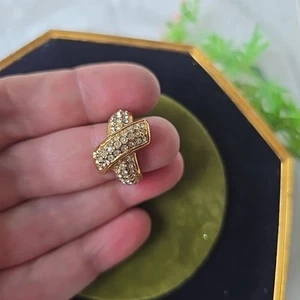 Vintage Gold Plated Glass Rhinestones Costume Band Ring sz 6 - Picture 1 of 6