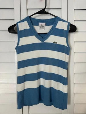 Chaleco Suéter Tejido 100% Algodón Lacoste Azul Blanco Rayas Cuello en V Pullover Talla 5 Foto 1 de 4