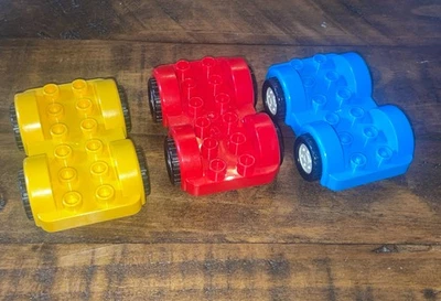 Lego Duplo Lot Of 3 Car Bases 2x6 Red / Yellow / Blue - Image 1 of 3