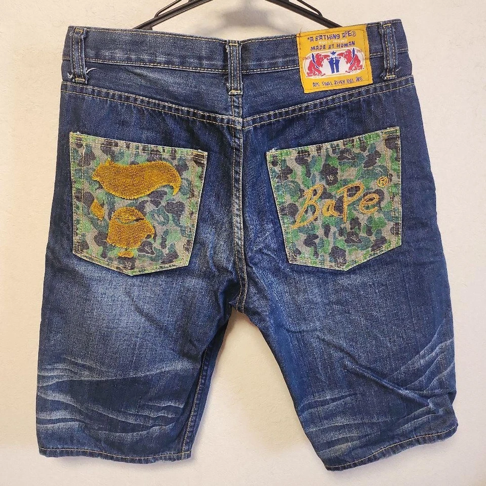 USED A BATHING APE DENIM SHORTS GOOD - Image 1 of 4