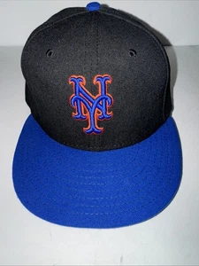 VTG 90s NEW ERA New York Mets Wool Fitted Hat 7 1/4 MLB Black Baseball 59Fifty - Picture 1 of 6