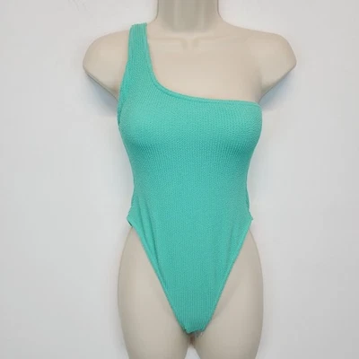 Topshop One Shoulder Crinkle Rib Swimsuit Size XS Blue Green One Piece F100251 - Image 1 of 4