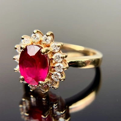 EFFY BH 14k Diamond & Ruby Halo Yellow Gold Ring Size 5.5 - Image 1 of 4