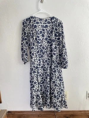 Lucky Brand Karin Floral Print Faux Wrap Silk Dress With 3/4 Sleeves - Image 1 of 4