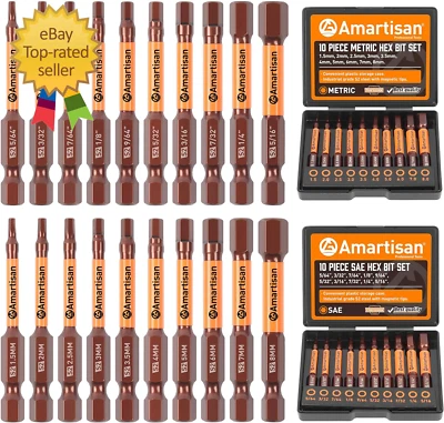 20-Piece Hex Head Allen Wrench Drill Bit Set, Metric and SAE S2 Steel Hex Bits - Image 1 of 4