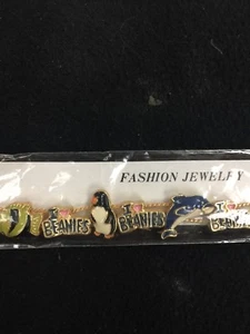VINTAGE SLIDE BRACELET With I Love Beanies AQUATIC Animals ENAMEL & GOLD TONE 7" - Picture 1 of 9