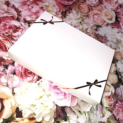 FlatPack Gift Box Boxes Ribbon Gold Foil Detail A4 Birthday Gift Wedding Present