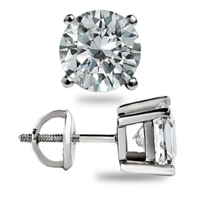 4.0 Ct TW Moissanite Solitaire Stud Earrings 14K White Gold Certified FL/D Gift - Picture 1 of 13