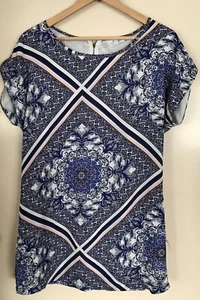 Size 10 Baroque Design Above Knee Shift Dress Blue White Pink - Picture 1 of 5