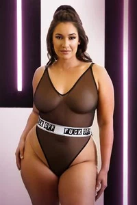 Fantasy Lingerie Queen Vibes F Off Playsuit Sheer Teddy Bodysuit Black - Picture 1 of 3
