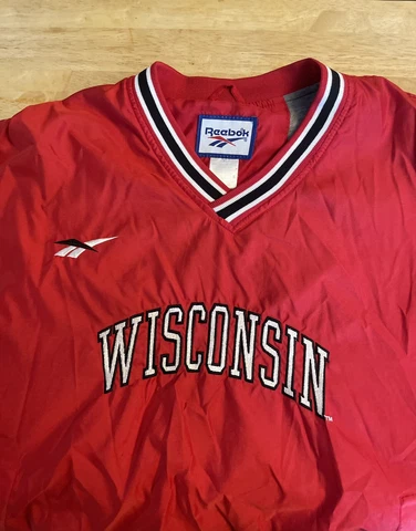 Vintage Reebok Wisconsin Badgers Windbreaker Jacket Pockets Mens Size XL Cover