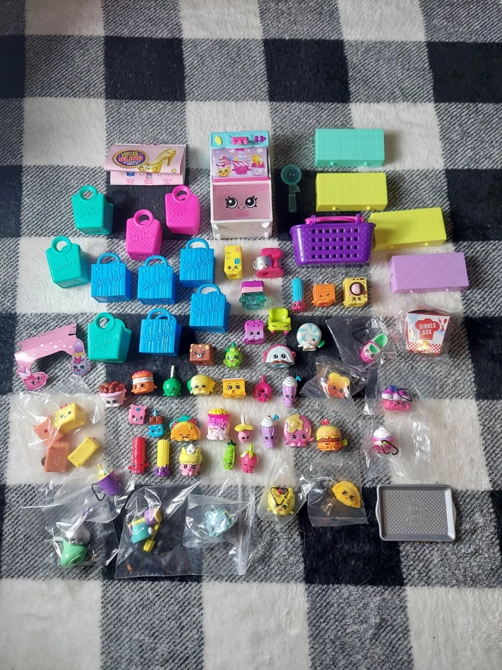Shopkins 65+ Pieces Random/Mixed Lot Shipkin Basket, Dinner Box, Bags  - Image 1 of 4
