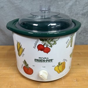 Vintage Rival Crock Pot Vegetable Pattern #3120 2.5 Quart Plastic Lid USA WORKS