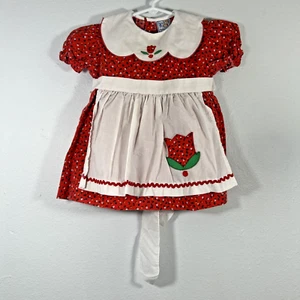 Vtg Nanas Pets Jc Penney Dress Kids 24M Dainty Floral Red Peter Pan Cottagecore - Picture 1 of 7