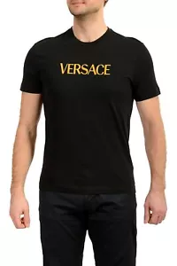 Versace Men's Black Short Sleeve Gold Logo Embroidery T-Shirt US 4XL IT 60 - Picture 1 of 6