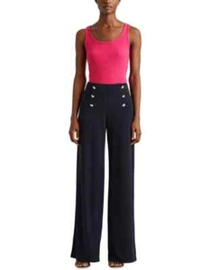 Lauren Ralph Lauren Womens Navy Wide Leg Elastic Waist Gold Button Pant Size XL - Picture 1 of 8