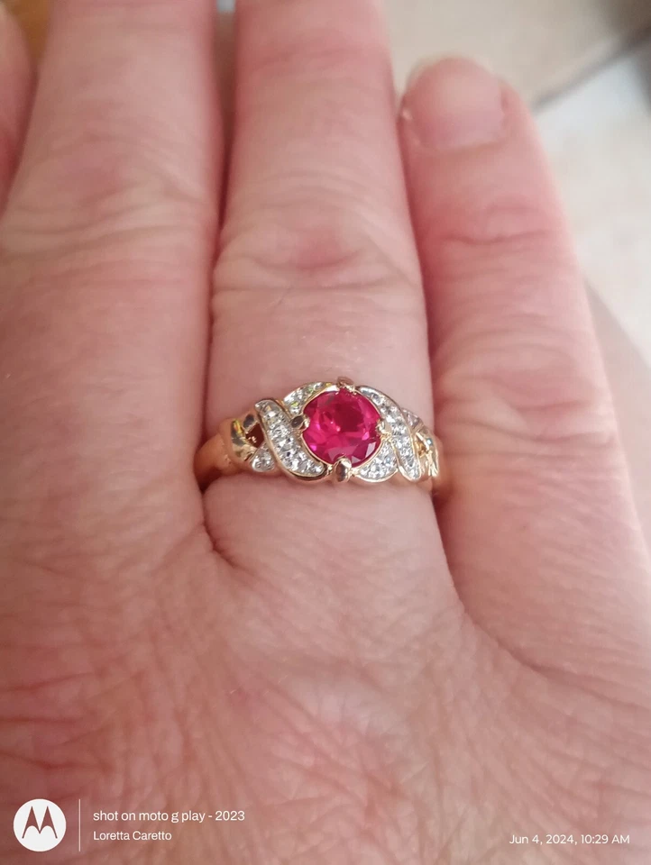 Lab Created Ruby  Wedding Engagement Ring 14K Yellow Gold Electroplate Nwt  Foto 1 de 1