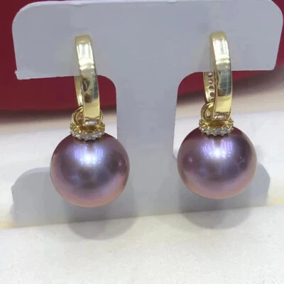 elegant  10-11mm south sea round lavender pearl dangle earring 925s(t) - Image 1 of 4