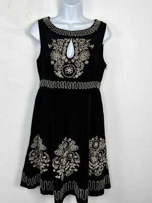 Vestido de seda Nanette Lapore talla 6 negro tostado bordado floral hasta la rodilla Foto 1 de 4